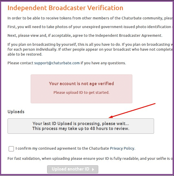 Independent broadcaster verification on Chaturbate